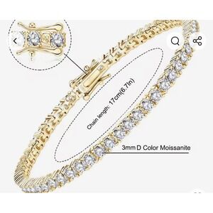 18k Gold Moissanite Tennis Bracelet 3mm D Color 925 Silver Gold Plated‎ 6.7 inch